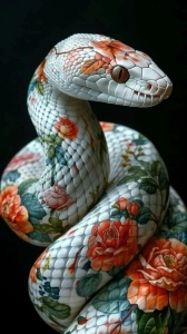 The Artistry of Nature: Floral-Patterned Snake in Focus