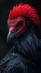 The Majestic Bird with a Striking Black Body and Bright Red Crest