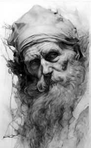 The Timeless Portrait: Artistic Rendering of an Elderly Man in Monochrome