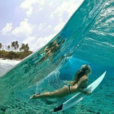 Underwater Discovery: Surfer Preparing to Ride a Wave
