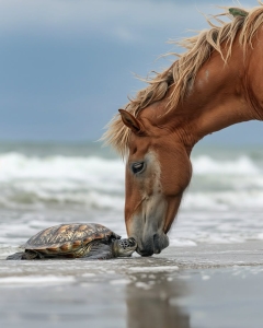 Unlikely Friends: A Horse and Turtle Story on a Coastal Setting