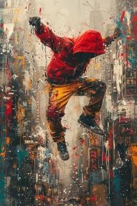 Urban Energy: The Dynamic Dancer in Vibrant Streetwear