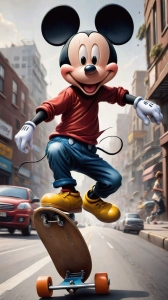 Urban Skateboarding Adventure with Iconic Animated Mouse