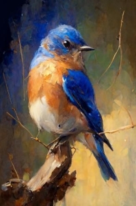 Vibrant Blue Bird on a Branch: A Stunning Work of Art