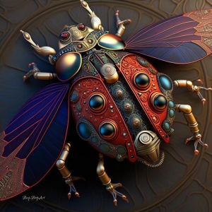 Vibrant Colors and Intricate Designs in Stylized Beetle Art: A Blend of Realism and Fantasy