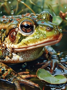 Vibrant Green Frog in its Aquatic Habitat: A Close-Up Encounter