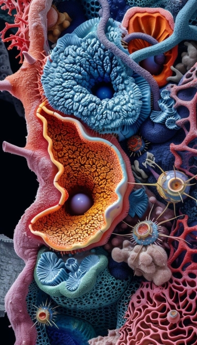 Vibrant Mosaic of Ocean Life: An Artistic Representation of Coral Formations
