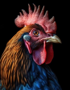 Vibrant Rooster Close-up: A Detailed Study of Feathers and Comb