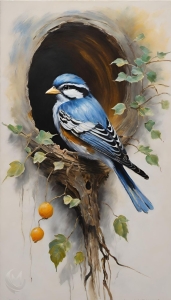 Vibrant Symphony: A Realistic Artistic Painting of a Blue Bird
