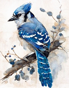 Watercolor Brilliance: A Striking Illustration of a Blue Jay