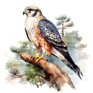 Watercolor Illustration of a Majestic Falcon: A Fusion of Art and Nature