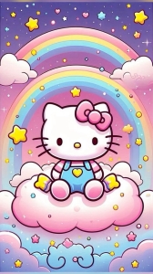 Whimsical Adventures of Hello Kitty in a Colorful Sky