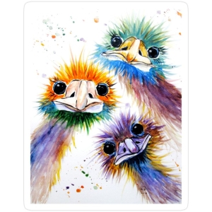 Whimsical Trio: Colorful Cartoon Ostriches in Vibrant Artwork